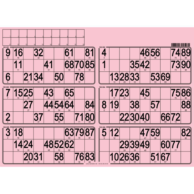 84 Paper 90 ball bingo tickets - 6 grids - to stamp