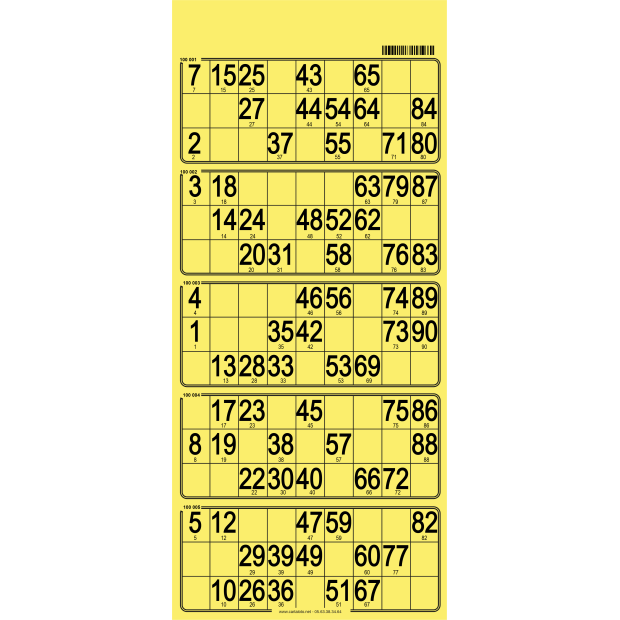 100 Paper 90 ball bingo tickets - 5 grids