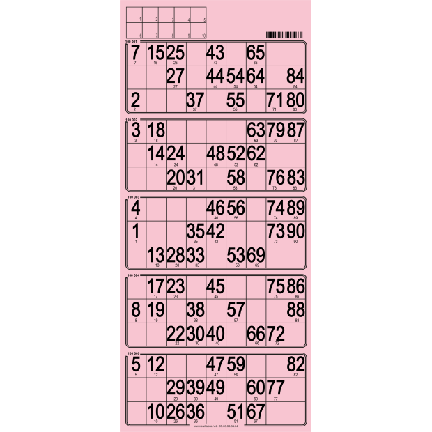 100 Paper 90 ball bingo tickets - 5 grids - to stamp