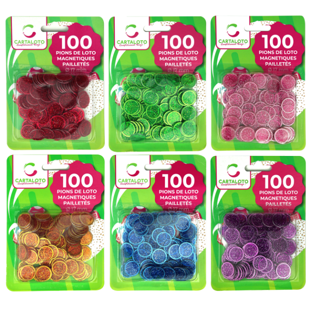 24 bags of 100 glittery magnetic bingo chips