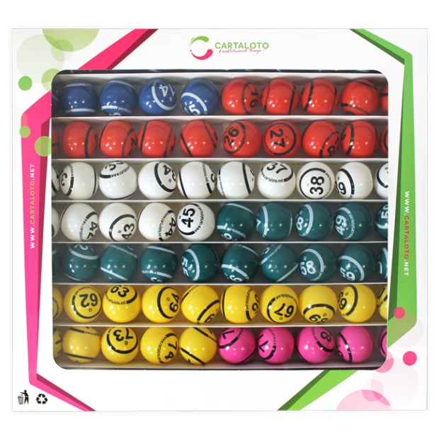 Bingo ball set - multicolored & double numbered coated balls 1 - 90