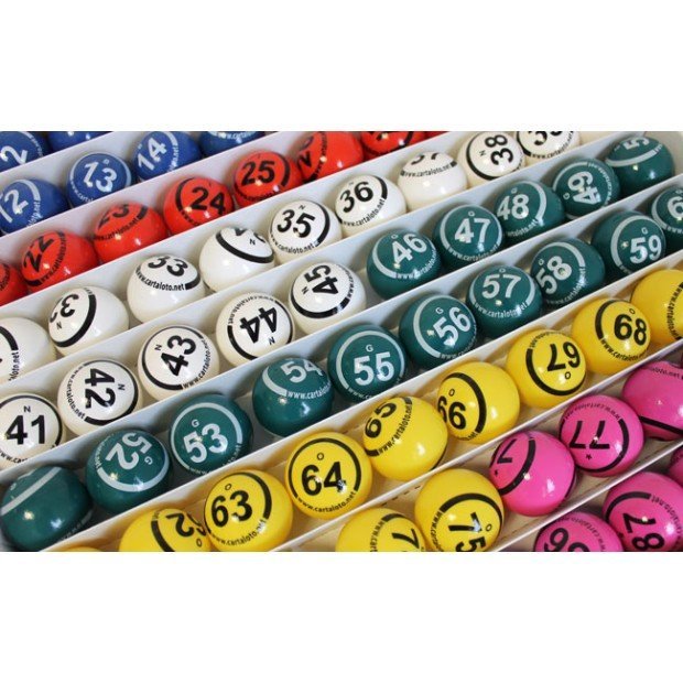 Bingo ball set - multicolored & double numbered coated balls 1 - 90