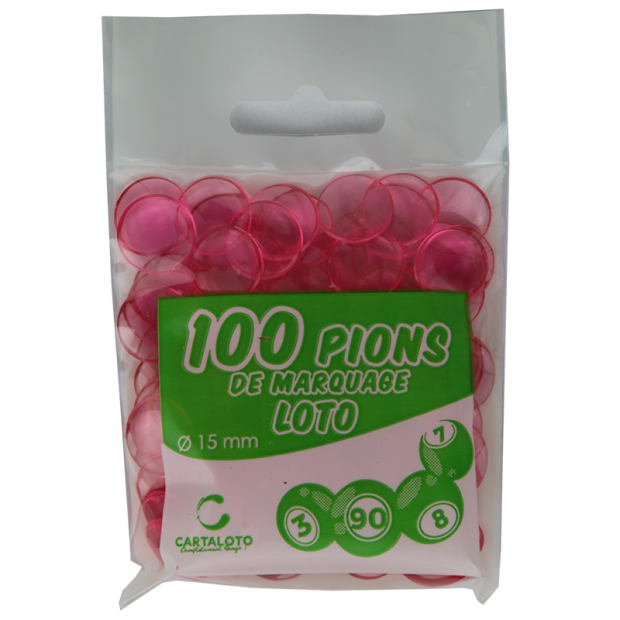 Lotoquine - 100 PIONS MAGNETIQUE DE LOTO ROSE + RAMASSE PIONS ROSE