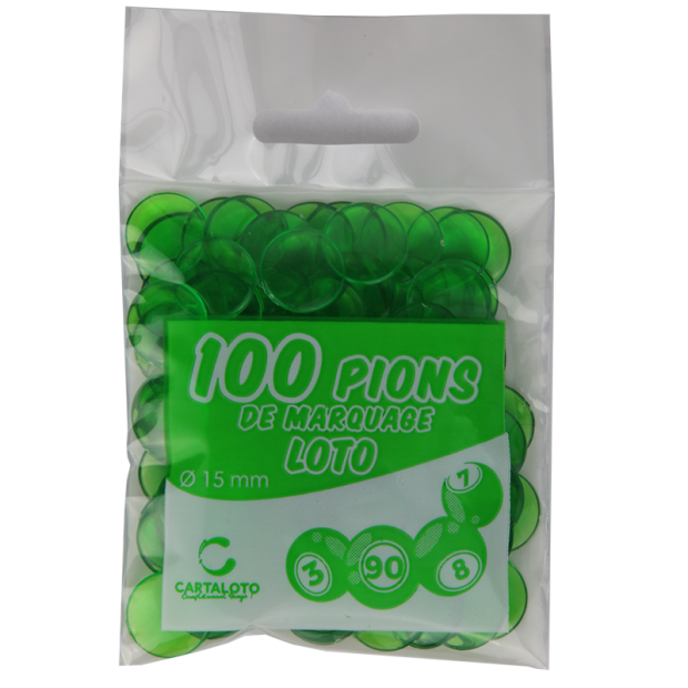 Lot de 50 sachets de 100 pions de loto en plastique transparents