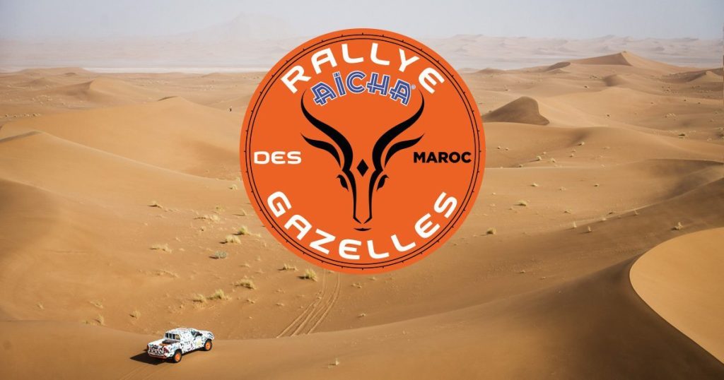 Paysage désertique avec logo Rallye des gazelles 