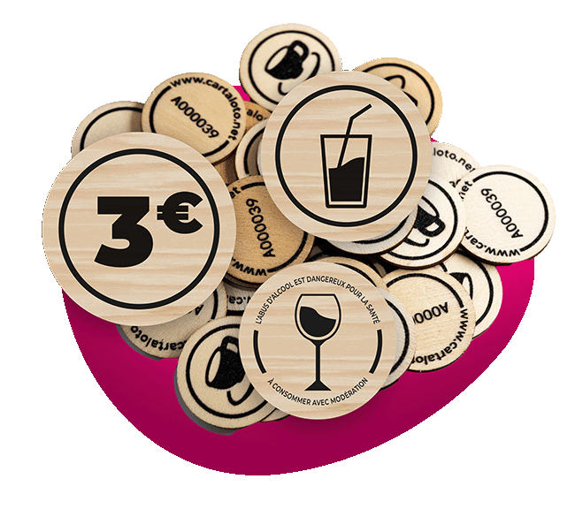 jetons bois - personnalisable - évènement - association - buvette - snacking - animation - individuel - paiement - jetons valeurs - jetons motifs - numérotation - jetons personnalisés - jetons snacking - jetons buvette